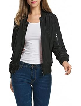 Zeagoo Damen Jacke Bikerjacke Pilotenjacke Herbst Bomberjacke Kurz Bomber Jacket