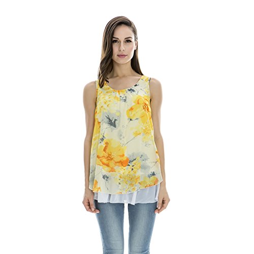 Bearsland Women's Chiffon Sleeveless Summer Breastfeeding Nursing Top Yellow UK Size 12-14