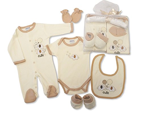 5 Piece Unisex Baby Gift Set Cream With Embroidery and Applique - 0/3 Months