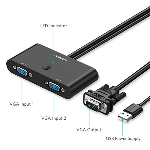 UGREEN VGA Switch Box VGA Schalter 2 IN 1 OUT Monitor Umschalter Full HD 1080P für PC, TV usw Schwarz - 6