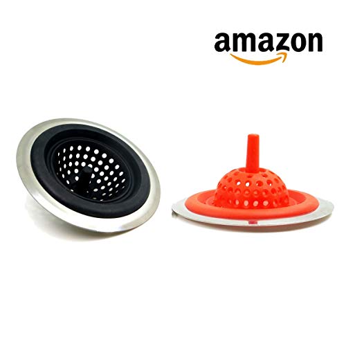 Cesta para fregadero de cocina, 2 unidades, tapón de desagüe, filtro de silicona y acero inoxidable