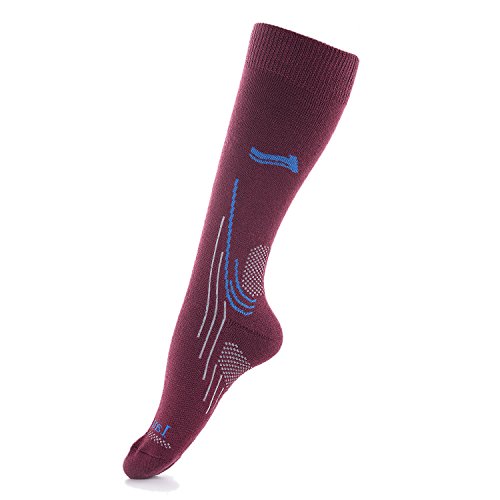 Laulax Alta calidad Lana de merino calcetines de esquí (4 diseños en para hombre y mujer Morado Ladies, Burgundy Blue Medium