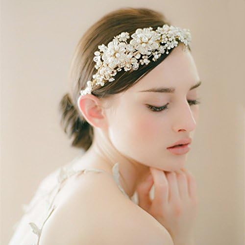 Yu* Women's headpieces/Wedding Hair Accessories/bride/headwear/Dress/Handmade/Luxury/Pearl Crystal Rhinestones/Flowers/Hairband/Crown, golden