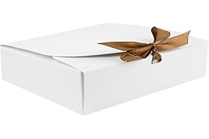 Emartbuy - Confezione da 12 scatole regalo rettangolari, 24 x 19,5 x 7 cm, montaggio semplice, scatola in carta kraft bianca con fiocco
