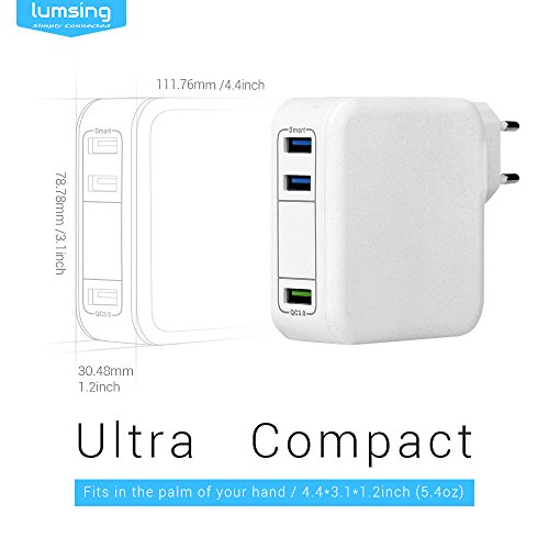 Lumsing Quick Charge 3.0 35W USB Ladegerät Wand Ladeadapter, 1 Port QC3.0 + 2 Port mit Smart IC Technologie Wall Charger für iPhone7/ 7Plus, iPad, HTC One A9/M9, Nexus 6, LG G5 V10 ,Smartphones Tablets und andere USB-ladende Geräte (Weiß) - 3