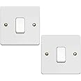 1 Gang 2 Way Light Switch - White Electrical Curved Edge Light Switches with Screws - 250 V A.C, 10AX Single Wall Switch for Home, Office, Industries, Shedes, garages etc (2)