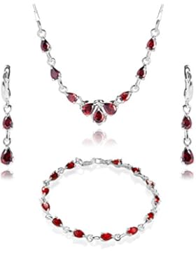 LillyMarie Damen Silber Schmuckset Silber 925 Zirkonia-Steine rot längen-verstellbar Geschenkbox, Geschenk für...