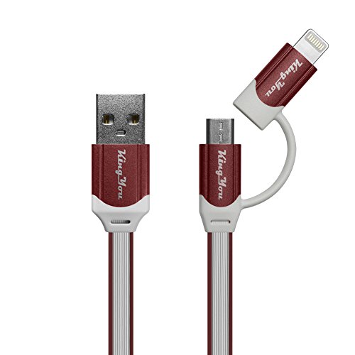 Kingyou 2 in 1 Lightning USB Kabel 1m Ladekabel USB Datenkabel geeignet für iPhone 6plus iPhone5c 5s iPad und Huawei Samsung Sony Usw Android Smartphones (Rot)
