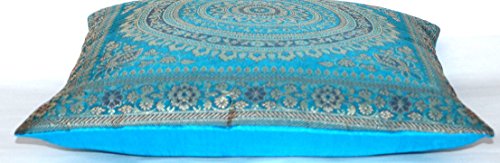 Turquoise / Türkis Indische Seide Deko Kissenbezüge 40 cm x 40 cm, Extravaganten Deko Kissenbezüge für Wohnzimmer und Schlafzimmer Dekoration, Kissenhülle aus Indien. Angebot gültig solange der Vorrat reicht - 4
