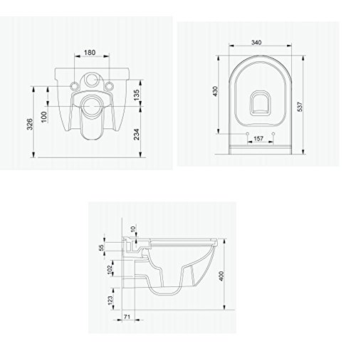 Keramik Hänge WC Rimless WC Spülrandlos Toilette inkl. WC-Sitz Soft-Close Quick-Release Funktion - 7