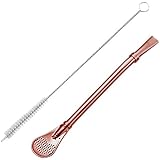 Stainless Steel Yerba Mate Tea Bombilla Filtered Drinking Straw Spoon with Cleaning Brush Rose Gold