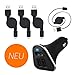 Produktbild 5er, Auto Set, Beinhaltet / 1 × Premium 3 Port USB Auto Ladegerät - Lädt bis zu 3 Geräte gleichzeitig / 3 × Mirco USB Aufladekabel - Datenkabel, ausziebar auf bis zu 90cm - Kompatibel für Android / 1 × Anti Rutsch Matte - Größe 14 × 8cm - Garantiert schneller Versand