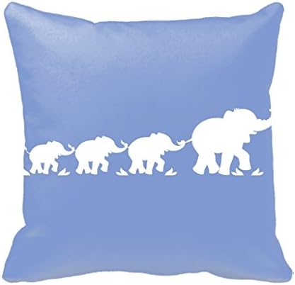 Elephant Walking in Line White and Blue Throw Pillow Case Home Decor New Design Square Cushion Covers 18*18 Cotton Polyester Decorative for Sofa