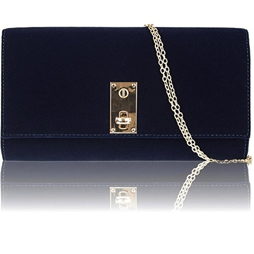 Zarla Ladies Faux Suede Clutch Bridal Prom Party Women Evening Bag Large NEW Medium UK Navy