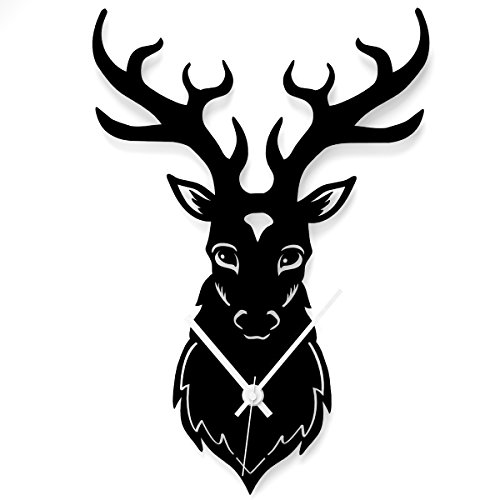 Wandkings Wanduhr "Hirschkopf" aus Acrylglas, in 11 Farben erhältlich (Farbe: Uhr = Schwarz matt; Zeiger = Weiß)