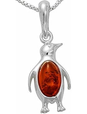 Damen 925 Sterling Silber Pinguin Bernstein Anhänger für Frauen Mädchen Kinder. #1745