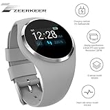 Smartwatch,ZEERKEER Armband Uhr Herzfrequenz/Blutdruck/Blutsauerstoffüberwachung Wasserdicht IP67 Facebook/Twitter/Whatsapp Fitness trackers (Grau)