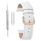 FERZA Home Uhrenarmband Leder Uhrenarmband Echtes Leder Buntes Ersatzarmband Gürtel Armband (Color : Rose Gold White, Size : 14mm)