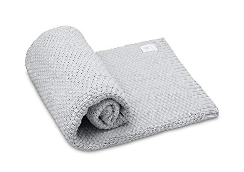 Preisvergleich Produktbild EliMeli Babydecke Kuscheldecke Strickdecke 100% Baumwolle perfekt für Babys Geschenkverpackungen Hergestellt in EU (Grey)