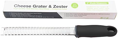 Garcoo Citrus Lemon Zester &amp; Cheese Grater - Parmesan Cheese, Lemon, Ginger, Garlic, Nutmeg, Chocolate, Vegetables, Fruits - Razor-sharp Stainless Steel Blade + Protective Cover, Dishwasher Safe - Black