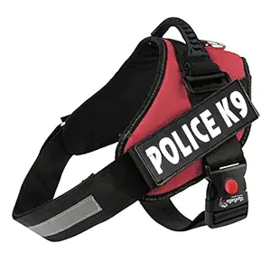 Lulala Police K9 Dog Vest Harness,No-Pull Reflective Dog Vest,Breathable Adjustable Pet Harness with Handle for Outdoor Walking - No More Pulling, Tugging or Choking(XL,Maroon)