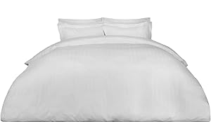 Dreamscene – Set Copripiumino matrimoniale da letto a righe, in satin, bianco, Super King