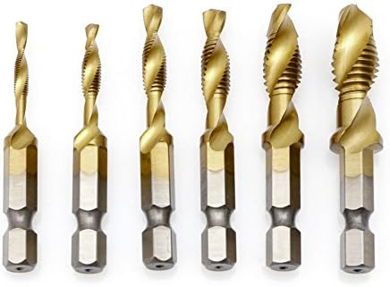 GZQES Hex Bolt Titanium Drill Screws M3-M10, 1/4&nbsp;Shank HSS Metric Manual Screws (Set of 6)
