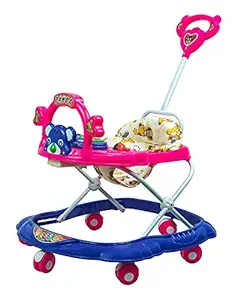 ODELEE Musical Activity Baby Walker 555 with Music & Parent Handel Rod & Adjustable Height for Kids (Pink)