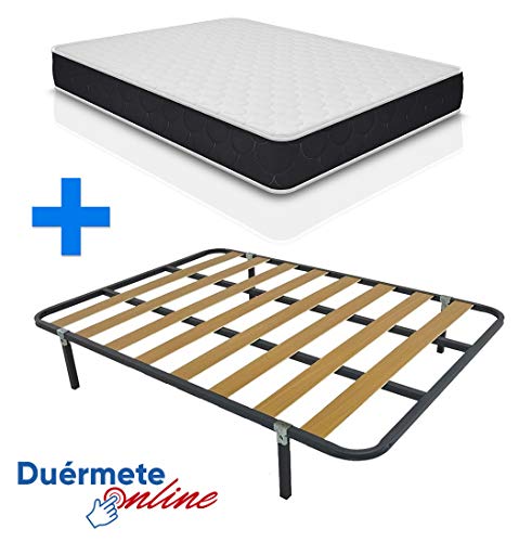 Duermete Cama Completa con Colchón viscoelástico Pocket Visco Reversible + Somier Basic + 4 Patas, Conjunto, 90x190