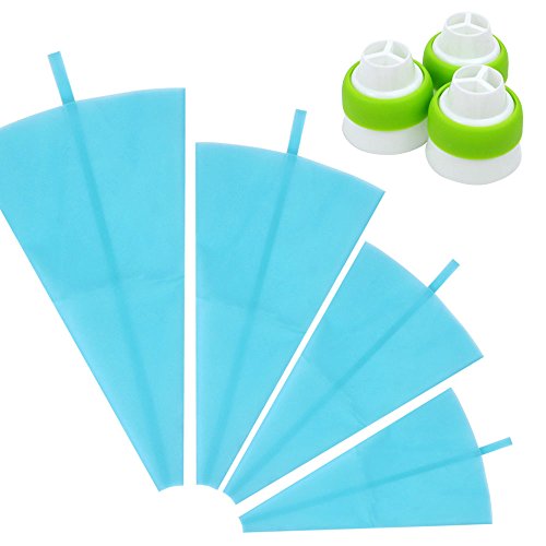 Tomnk 7 Stück Wiederverwendbar Silikon Spritzsack Gebäckbeutel Kuchen Dekorieren Werkzeuge in 4 Größen mit 3 Spritztüllen