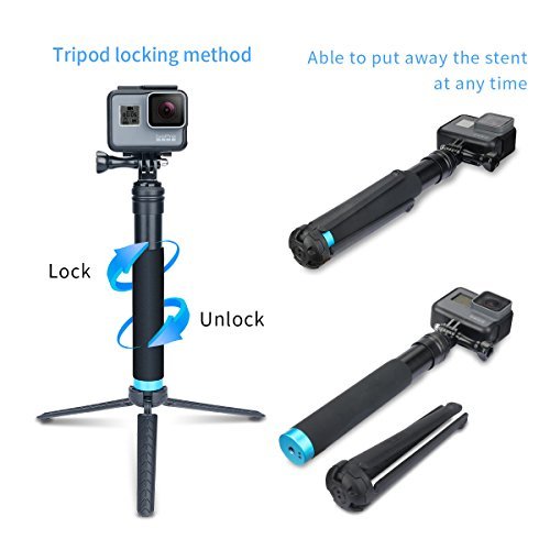 AFAITH Wasserdichte Selfie Stick Verstellbare VerlÃ¤ngerung Aluminiumlegierung Handgriff Teleskop Handheld Monopod fÃ¼r GoPro Hero 4/5, iPhone 7 / 7 Plus / 6s Plus / 6s / 6, Samsung Galaxy S8 Edge S7 S6 Note 5 HTC Nokia and Smartphones GP073