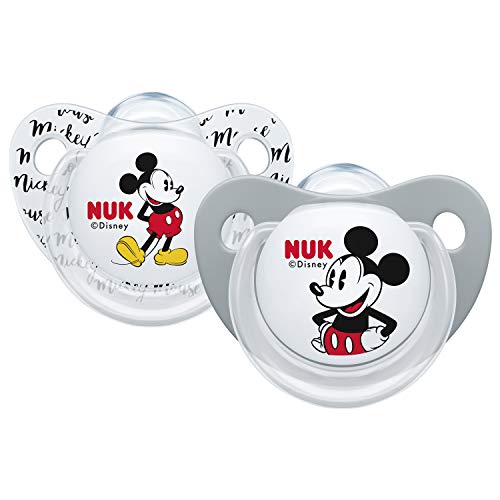 Nuk Mickey & Minnie - Chupetes fisiológicos de silicona T1,  0 - 6 meses, paquete de 2 [modelos surtidos]