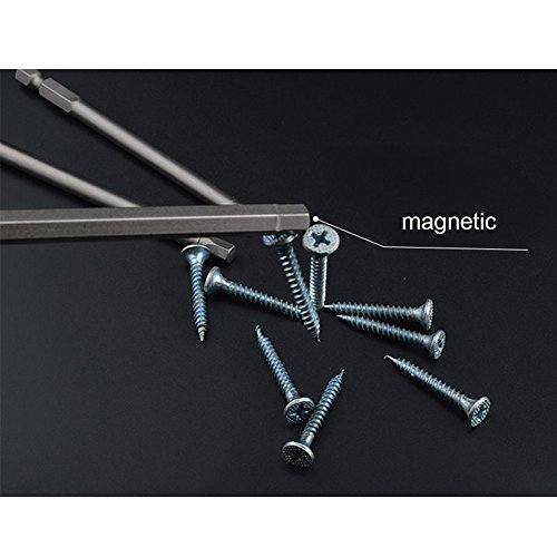 JTENG 6 teilig Magnetischen Hexagon Head Schraubendreher Bit Set 1/4 Sechskantschaft magnetisch Innensechskant Schraubenzieher set 100mm Länge Elektrische Schraubendrehersatz für Innensechskant-Schrauben - 3