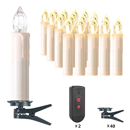 Preisvergleich Produktbild MVPower 40er Weinachten LED Kerzen Kabellos Warmweiß Weihnachtskerzen Christbaumkerzen Dimmen Flackern Baumkerze-Set,LED-Lichtfarbe Warmweiß