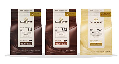 Callebaut 3 x 2,5kg Bundle - Chocolat de Couverture au Lait, Noir & Blanc Belge - Finest Belgian Chocolate (Callets) Lot de 3 x 2,5kg