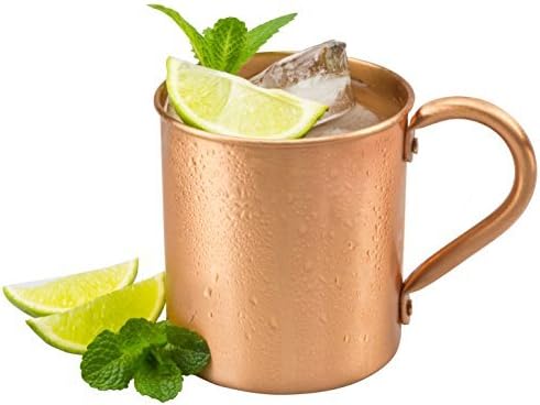 Moscow Mule Pure Copper Mug: 100% Solid Copper Cup, 16 Ounces, No Inner Linings, Perfect for Russian Moscow Mules, Cocktail and Cold Drinks, with Quick Cocktail Recipe Ebook