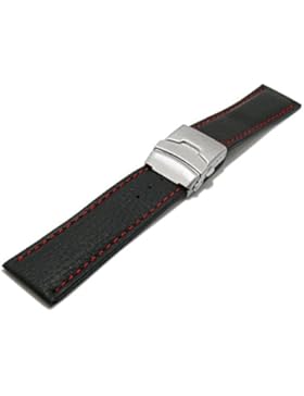 Meyhofer Uhrenarmband Drayton 26mm schwarz Leder genarbt rote Naht mit Faltschließe MyHeklb90/26mm/schwarz/roN/FS