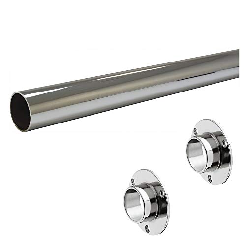 Gedotec Tringle à Vêtements | Rail pour Suspendre des Cintres et Habillement dans une Penderie ou Garde-robes | Acier Chromé et Poli, 2 Supports Inclus | 1000mm, Diam 25mm | 1 Pièce