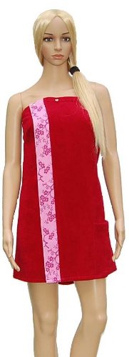 Saunakilt Dame rot Sonderedition, das Saunatuch aus Frottee Baumwolle, Sauna Sarong mit Druckknöpfen, Tasche und Gummizug