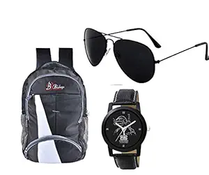 BLUBAGS Fabric 30 LTR Black Laptop Bag+Analogue Black DIAL Watch+Aviator Black Free