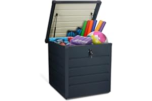 IDMarket - Coffre de rangement métal verrouillable gris anthracite pour jardin 200L 68x62,5x63 CM