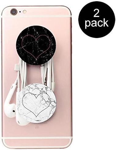 Pop Multi-function Pop cellular phone bracket Socket Expanding Stand and Grip for Smart-phones and Tablets Bracket Mount Holder Collapsible-White black Pink marble Love heart 2 Pack