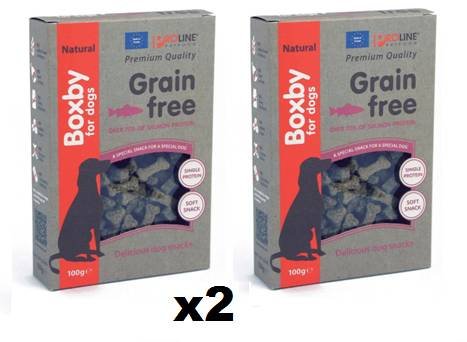 PACK 2 x BOXBY PREMIO TRAINER SNACKS LIBRE DE GRANOS DE SALMÓN PARA PERRO 100 GRS.