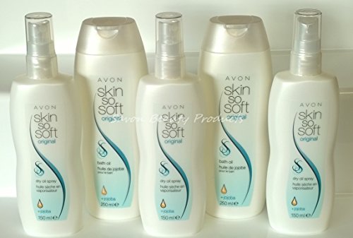 3 x Avon Skin So Soft Original Dry Oil Body Spray 150ml PLUS 2 x Bath & Body Oil 250ml Set Insect Flies Mosquito Repellent