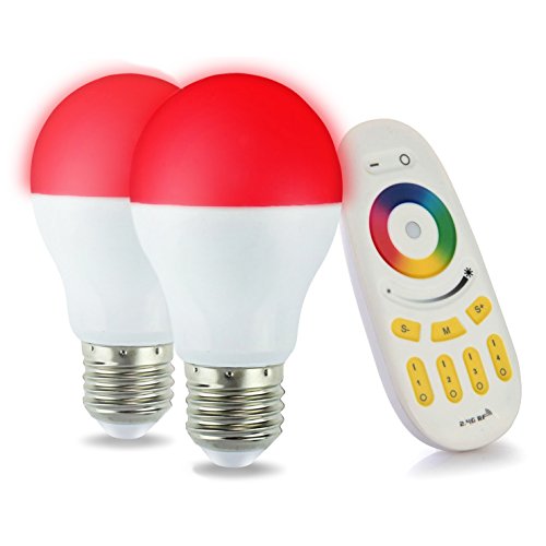 LIGHTEU, 2x 6W, E27, Wi-Fi multicolor RGB Bombilla LED de luz con un toque a distancia, MILIGHT original, blanco caliente, regulable, color que cambia la bombilla controlada
