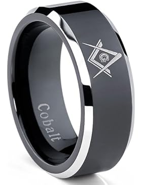 8MM Herren Kobalt Ton zwei schwarzen Freimaurer Ring band ,Bequemlichkeit Passen,Größe 54 to 70
