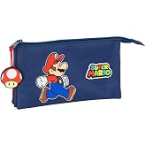 Safta | Super Mario 3D Double School Case, Children's School Organizer with Two Compartments and Zippers, Side Hand Handle, P