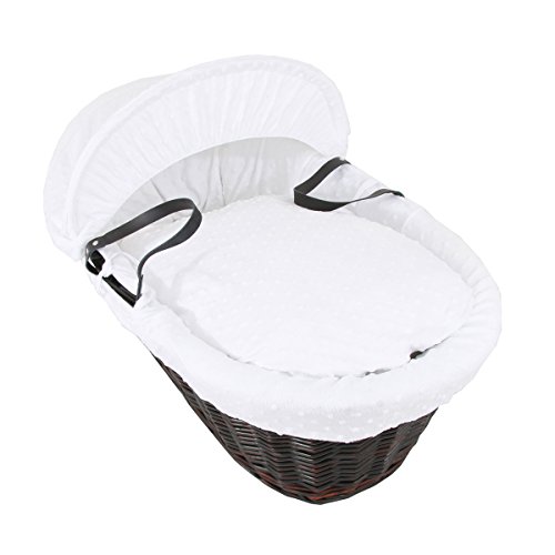 Isabella Alicia Popcorn Dark Wicker Moses Basket (White)