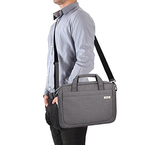 Zikee 13,3-14 Zoll wasserfeste und 360° stoßfeste Messenger-Bag als Schutz für Ihren Laptop/Notebook mit Handgriff und Schultergurt für Schule, Studium, Reisen und im Büro und für geschäftliche Nutzung (Grau) - 7