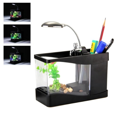 Mini Multi Funci  n Pez Pecera Acuario LED Portal  pices Escritorio Color Negro